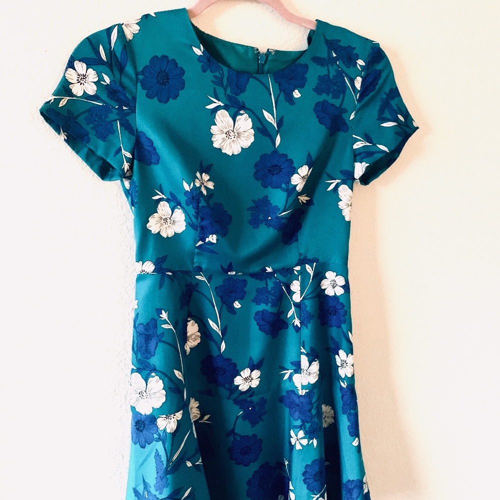 (SOLD) J. Crew Teal satin shift dress